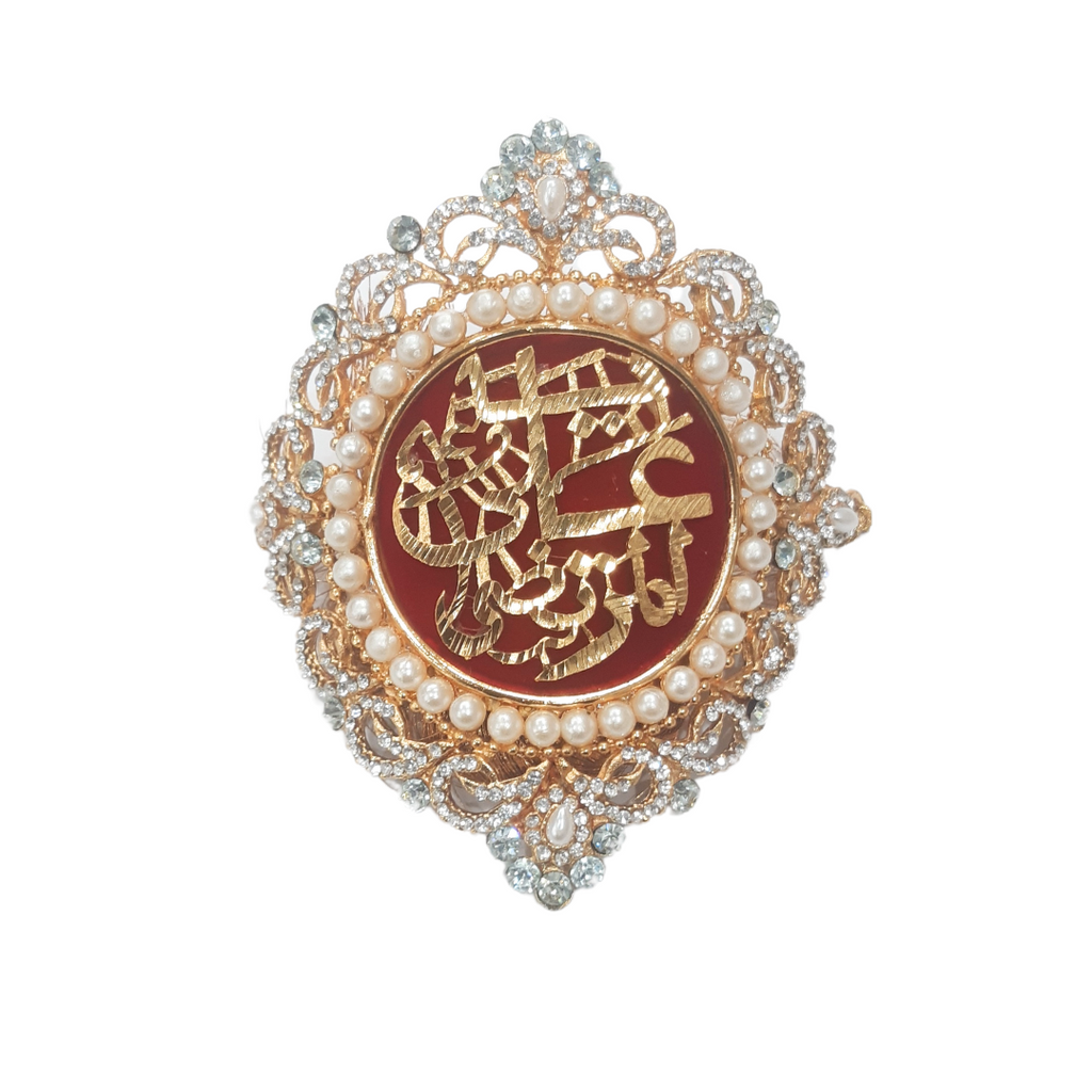 Golden Imam Zamin in Red Color for Groom with Zircons & Pearls