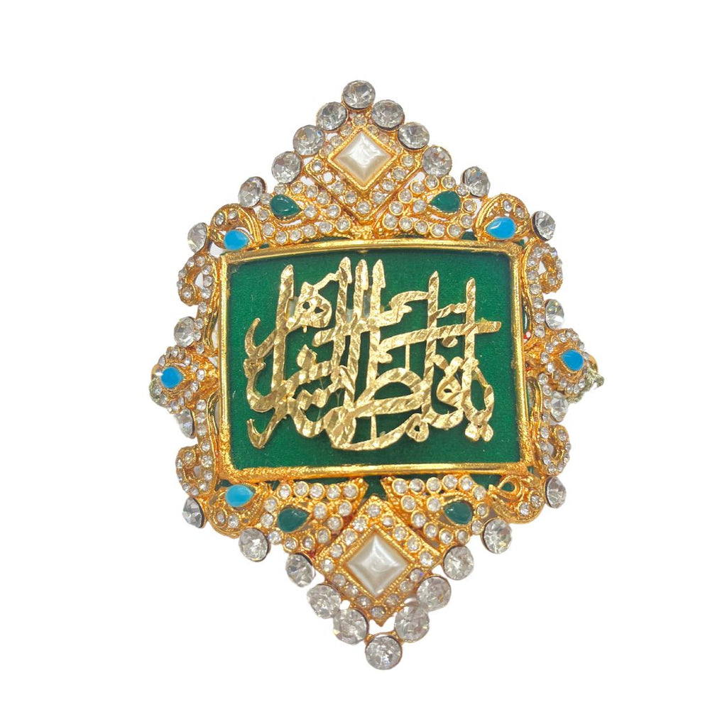 Green Imam Zamin in Metal Gold for Bride with Zircons & Semi Precious Stone Work