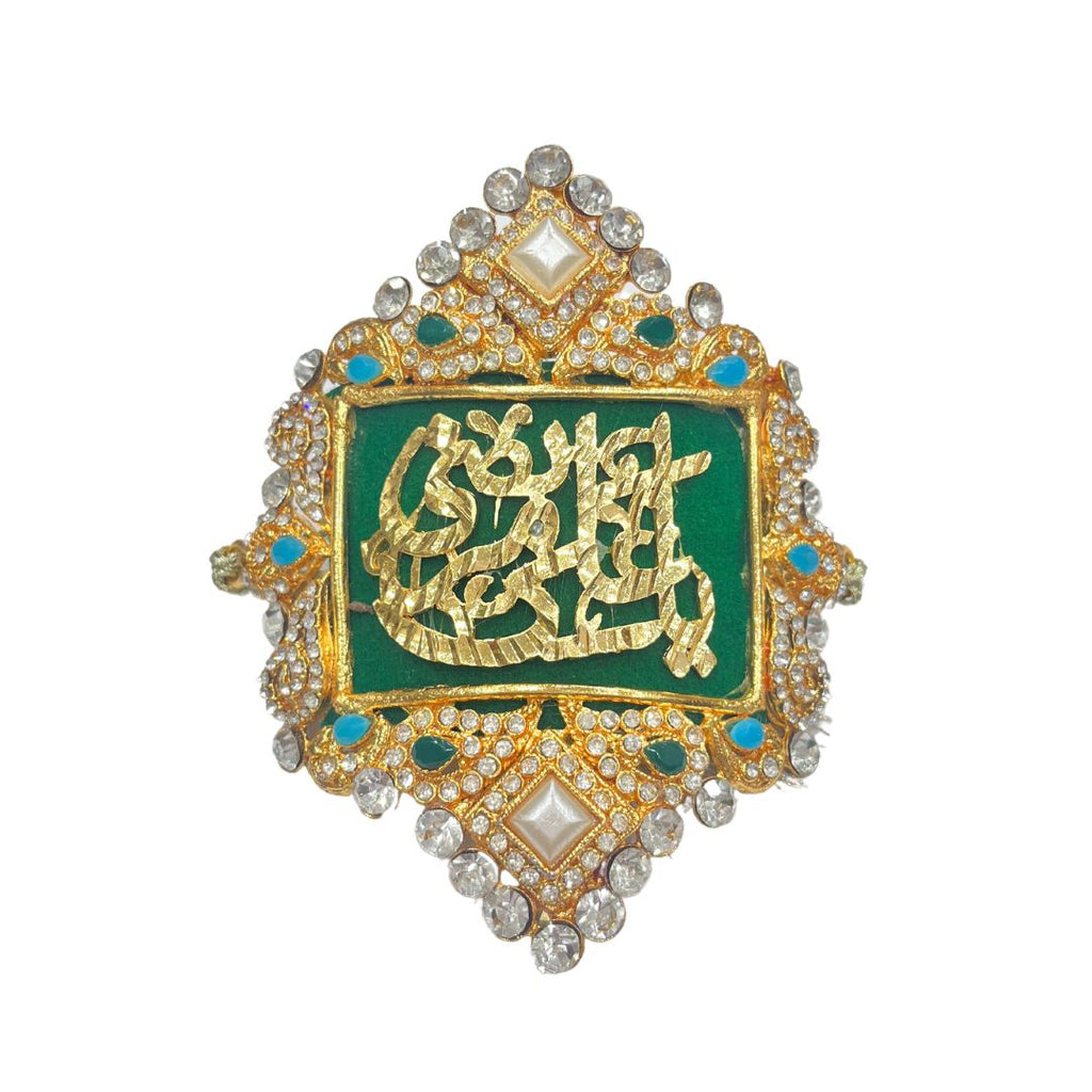 Green Imam Zamin in Metal Gold for Groom with Zircons & Semi Precious Stone Work