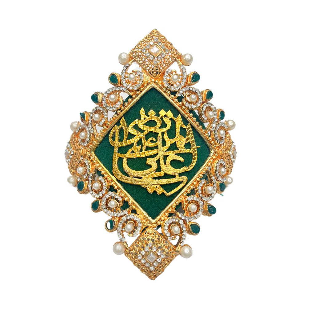 Green Imam Zamin in Metal Gold for Groom with Zircons & Stones Work