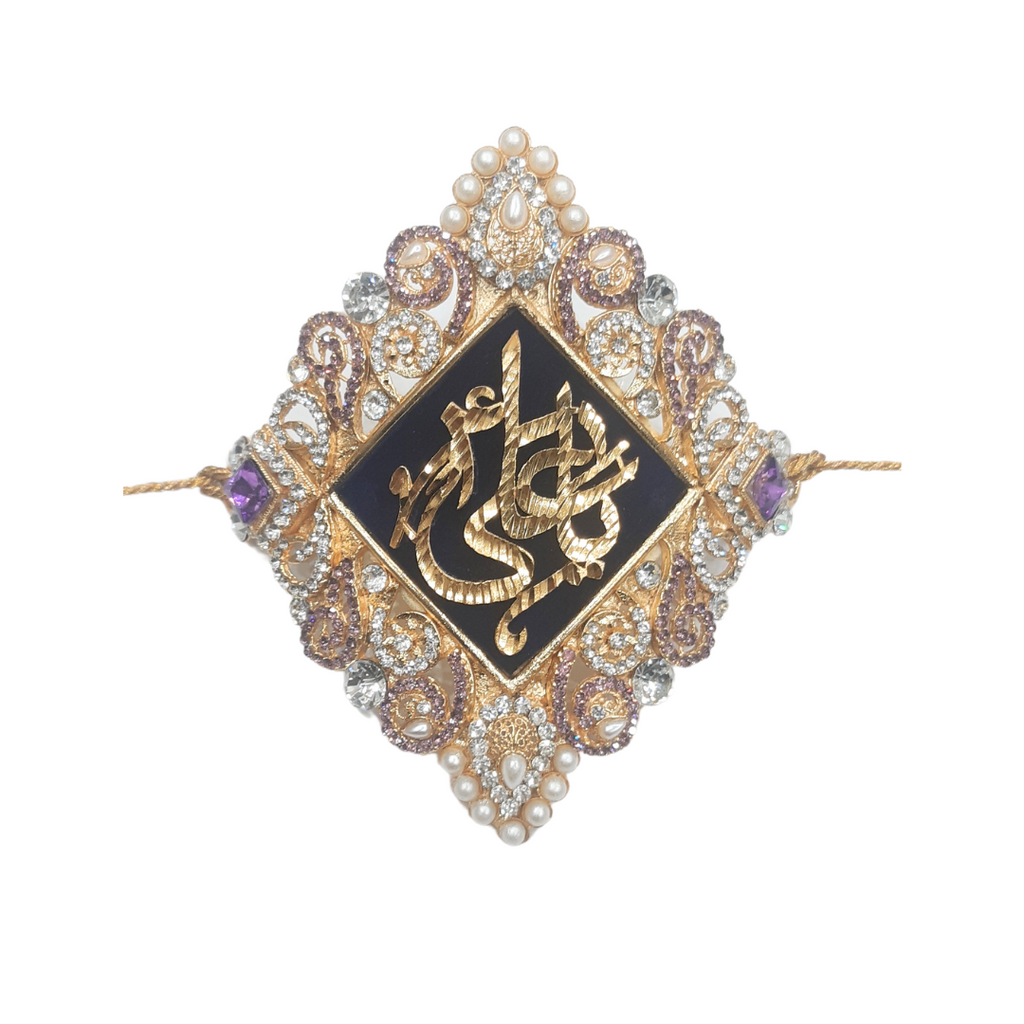 Dark Purple Imam Zamin in Metal For Groom with white & Purple Zircon Work with Pearls