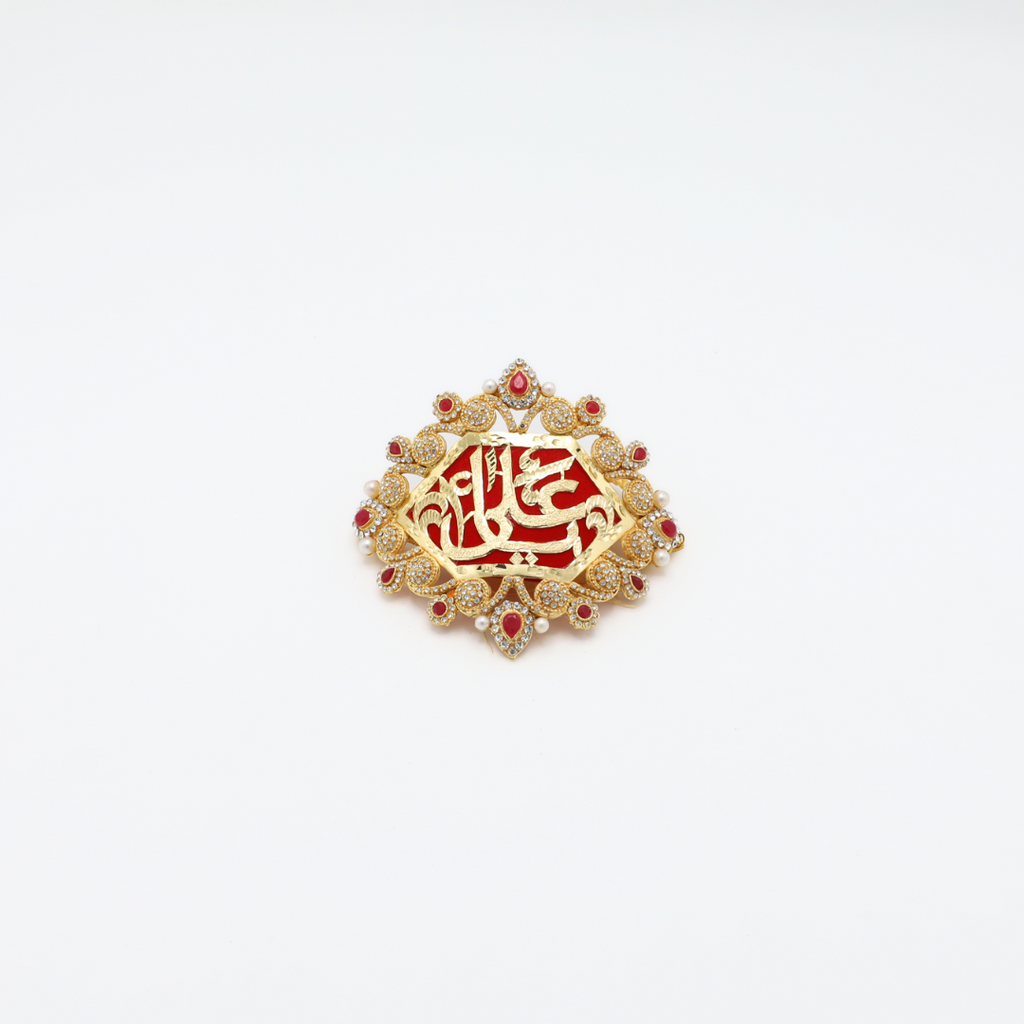 Red Imam Zamin in Metal Gold for Groom with Zircons & Red Stones